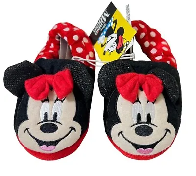 Disney Minnie Mouse House Shoes Kids XL 11-12 Red & White Polka Dot Slippers • $13.64