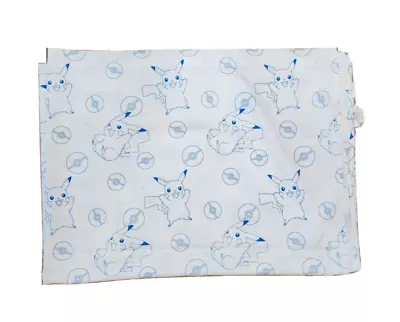 Pokemon Flat Sheet Twin Size Nintendo Rare Pikachu Pokeball Fabric White Blue • $14.99