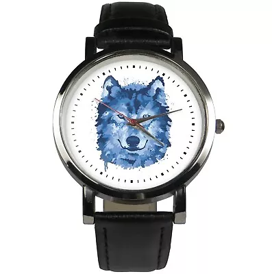 Watercolor Lone Wolf Wristwatch Design. Unique Colorful Watch With Blue Theme • $59.88