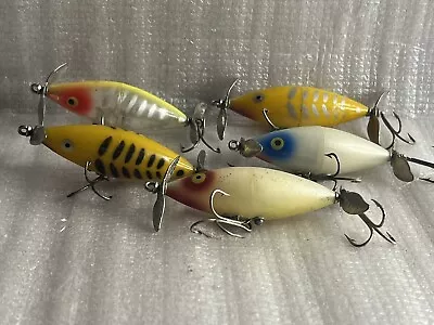 Lot Of 5 Vintage Skip Jack Topwater Fishing Lures - Yellow Shore W/Black Scales • $24.50