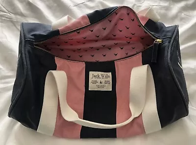 Jack Wills Cotton Pink/Navy Stripe Holdall Duffle Gym Sport Overnight Bag • £20