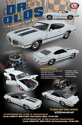 Acme 1:18 1970 Oldsmobile 442 W30 Dr Olds #5 -white Ht-limited To 198-free Ship • $164.99