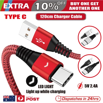 $5.65 • Buy Type C USB C Charging Cable LED Indicator Male Data Snyc Charger 120cm