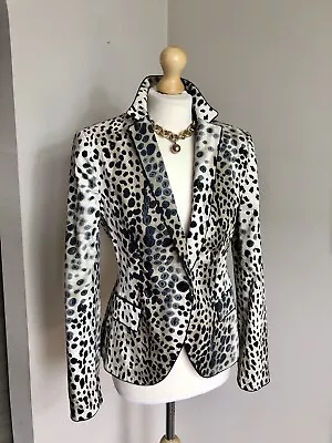 ZARA Fitted Tailored Animal Leopard Print Sateen Cotton Blazer Size L • $43.50