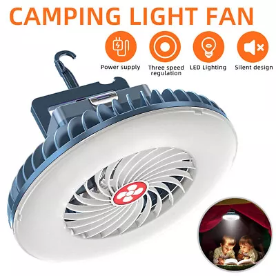 $22.98 • Buy USB LED Camping Fan Outdoor Tent Light Rechargeable Tent Lantern BBQ Cooling Fan