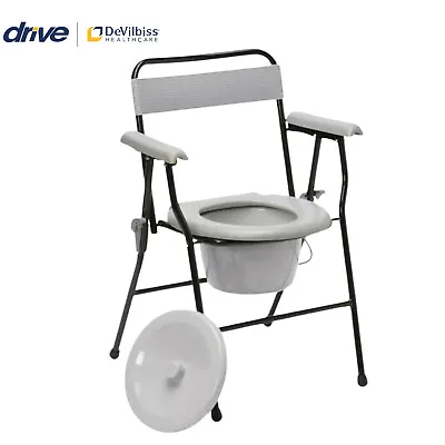Drive Folding Steel Commode Chair With Backrest Portable Toilet Mobility Aid • £44.95
