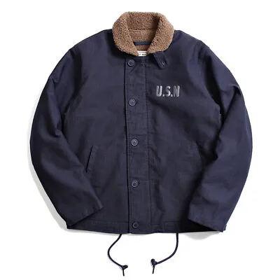 Vintage Navy N-1 Deck Jacket USN Men's Cotton Bomber Jacket Coats Fleece Parka • $109.24