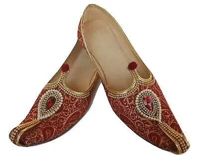 Mens Pearl Jutti Mojari Khussa Indian Ethnic Wedding Flat Shoes US Size 8-12 • £31.31