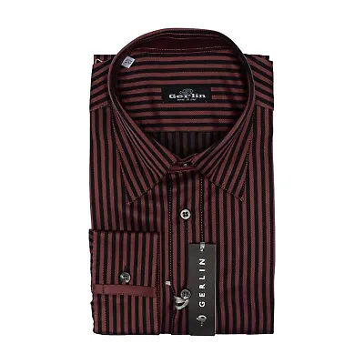 690$ LUXURY GERLIN Shirt Striped Rust ALUMO Twill Cotton 16  41  3E ZILLI • $179