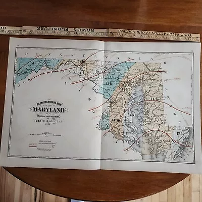 Vtg 1873 Maryland Climatological Map SJ Martenet HF Wallings & OW Gray • $5