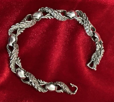 $62 • Buy Vintage Silver Dragon Bracelet Stamped 925 NEW 42.5g