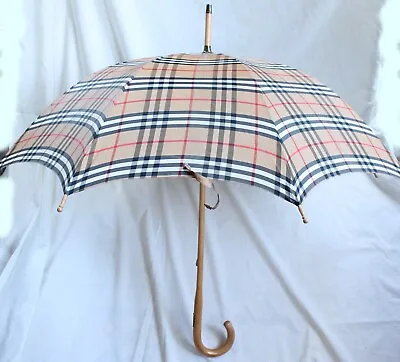 Vintage Burberry Nova Check Wood Shaft Umbrella With Wood Handle • $435