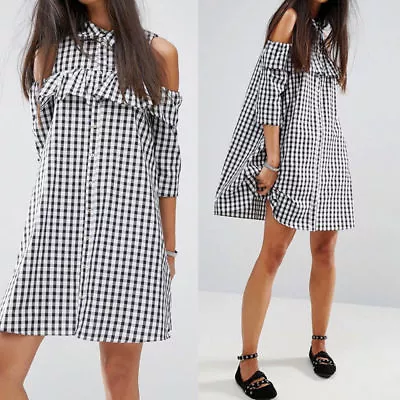 Plus Size 24/22 100% Cotton Black & White Check Cold Shoulder A-line Dress • $39.95