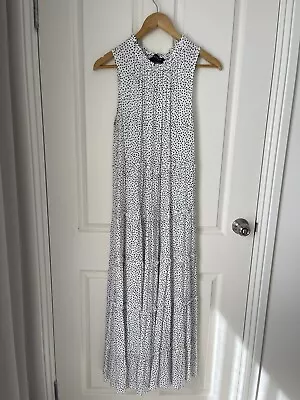 DECJUBA White With Black Dots Tiered Maxi Dress Size L • $10