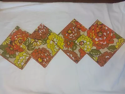 Set 4 Unused Vtg Flower Power Yellow Orange Floral Dinner Napkins 16  Square VGC • $10