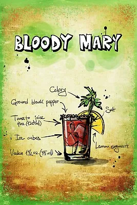 Bloody Mary Cocktail Recipe On A Vintage Retro Style Metal Sign Plaque • £3.50