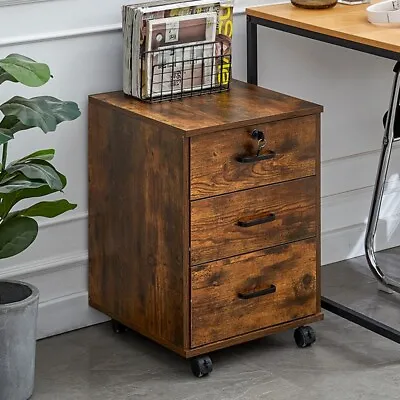 Brown Office Cabinet Filing Cabinet Organizer File Storage 3 Drawers Lockable • $72.19