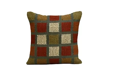 Indian Kilim Cushion Cover 18  Jute Pillow Case Bohemian Wool Vintage Decor  • $24.99