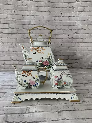 Tea PotCream & Sugar Tray Set Franklin Mint The Birds & Flowers Of The Orient • $275