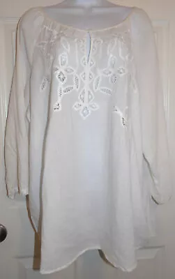 Lovely White J. Jill White Long Sleeve Blouse W/Lace Insets - Large MIssy • $9.99