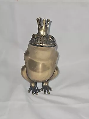 Vintage Charming  Brass Frog  Prince With Crown  Paperweight Decor 6x3 • $80