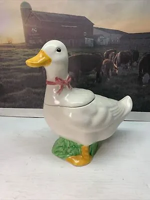 Vintage Treasure Craft Ceramic Goose/ Duck Cookie Jar Pink Bow • $29.96