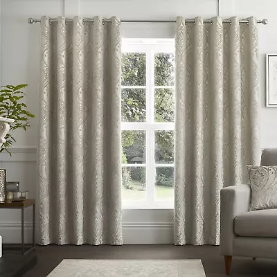 Chateau Embossed Velvet Damask Eyelet Ring Top Fully Lined Curtains 66x72  183cm • £45.95