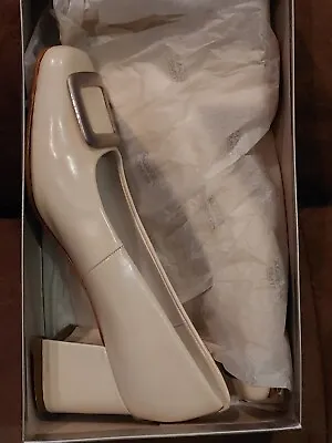 $49.99 • Buy Vtg 90s Square Toe Chunky Block Heels Shoes Sz 6.5 Wedding Ocassion Dress Church