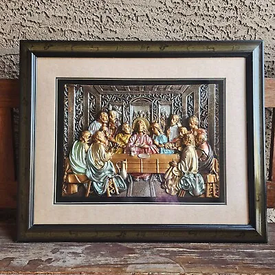 Vintage 1970s Reverse Painted Tinsel Foil Last Supper Picture Art Framed 28 X18  • $100