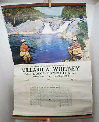 Vtg Millard Whitney 1951 Wall Calendar Hanging Advertising Fly Fishing Maine USA • $16.99