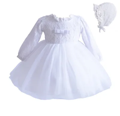 £21.98 • Buy Baby Christening Gown And Bonnet Long Sleeve Lace White Ivory