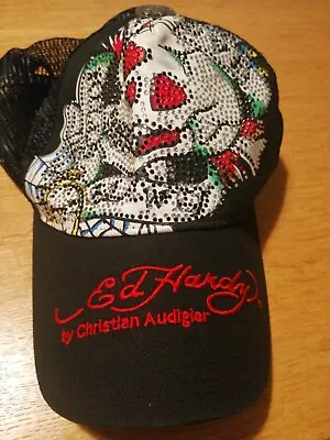 Ed Hardy By Christian Audigier Vintage Rhinestone Skull Baseball Cap Size 58cm • £76.99