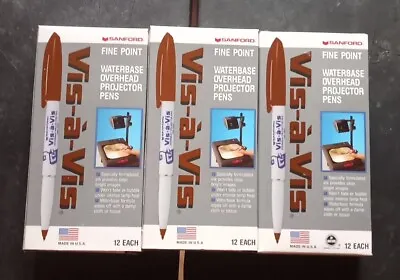  Brown Vis-A-Vis EXPO Wet-Erase Overhead Projector Transparency Markers 12C X 3! • $22.50