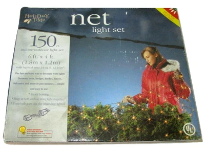 $14 • Buy Christmas Tree Net Lights Set Holiday Time 150 Count 6ftx4ft Clear Bulbs 24 Sqft