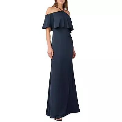 Aidan Mattox Womens Navy Satin Cold Shoulder Maxi Evening Dress Gown 8 BHFO 7323 • $38.99