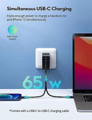 RAVPower Fast Wall Charger USB C Charger RAVPower 65W PD 2-Port IPhone Laptop • $22.09