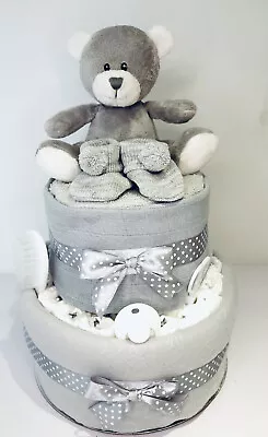 Two 2 Tier Nappy Cake With Teddy Baby Shower Gift Maternity Leave Present • £30