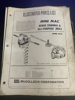 McCulloch Illustrated Parts List Mini Mac Hedge Trimmer & All-purpose Drill H4 • $18.46