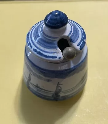 Vintage Delft Handpainted Condiment Jar With Spoon 2.5  Tall • $9.99