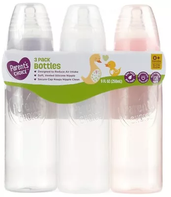 Parent's Choice Standard Neck Slow Flow Bottles 0+ Months 9 Fl Oz 3ct • $12