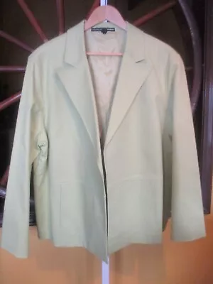 LINDA ALLARD ELLEN TRACY 16 / 1X Lime Green Faux Leather Stretch Blazer Jacket • $29.99