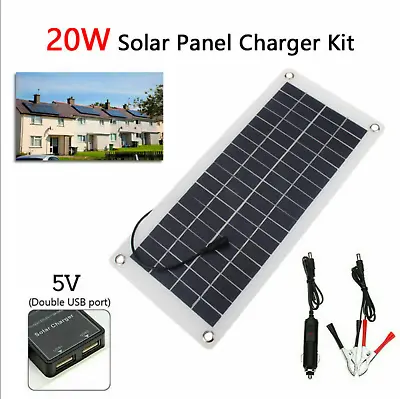 Solar Panel 20W 12 Volt Trickle Battery Charger For Caravan Car Van Boat Kit '' • £20.12