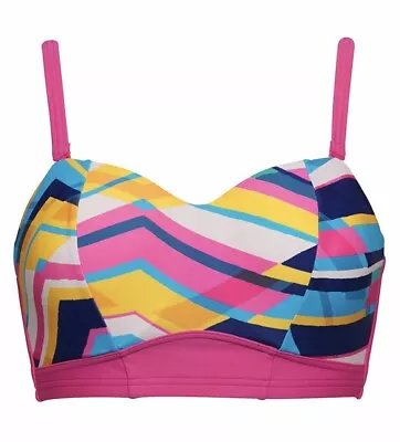 Figleaves Bondi Beach Bikini Top 32G Pink Longline Padded Bandeau Strapless New • £12.89