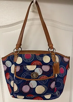Coach Navy Polka Dot Leah Shoulder Bag Handbag Tote • $85