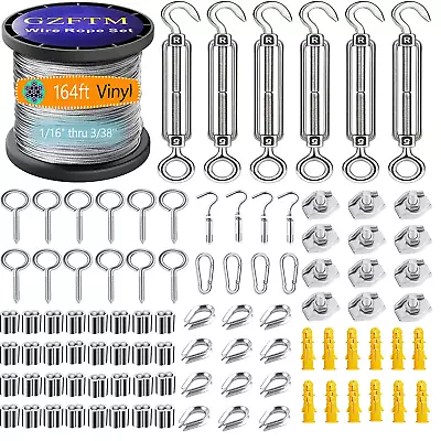 95pcs Outdoor 304 Stainless Steel 1/16 Wire Rope Kit 164FT Vinyl Aircraft Cable • $37.79