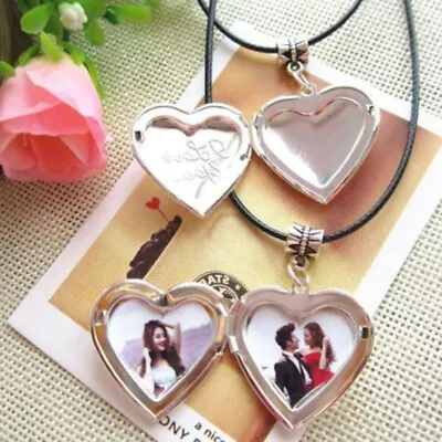 Love Heart Locket Pendants Openable Photo Frame Glossy Family Picture Neckl:da • £3.37