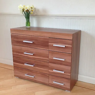Wide Chest Of 4+4 Drawers In Walnut Effect Bedroom Furniture 8 Drawer * NEW * • £104.95