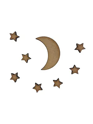 50x Assorted Moons And Stars 3cm Wood Craft Embelishments Laser Cut Shape MDF • £3.15