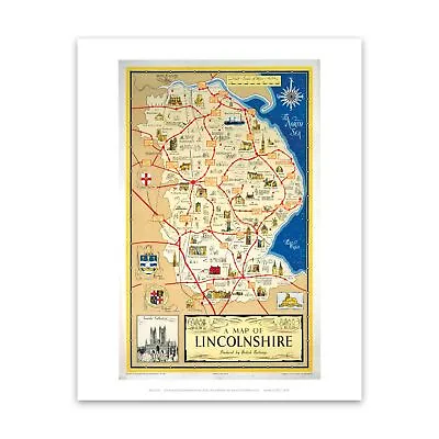 £9.99 • Buy A Map Of Lincolnshire - Lincoln Cathedral 28x35cm Art Print By Railway Posters