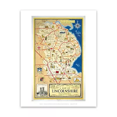 £9.99 • Buy A Map Of Lincolnshire - Lincoln Cathedral 28x35cm Art Print By Railway Posters